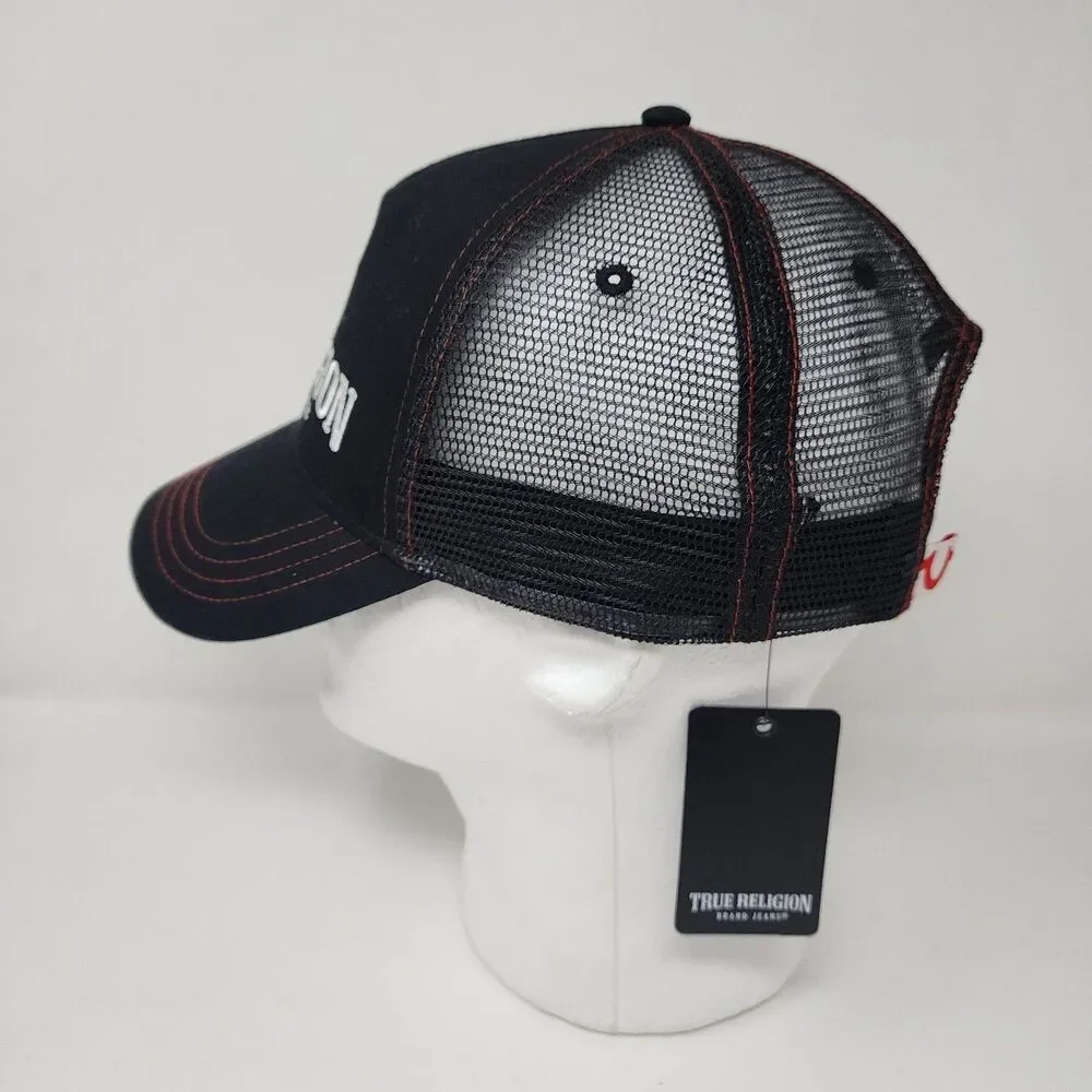 True Religion Hat Trucker Mens One Size Black Mesh Snapback Cap Embroidered Logo
